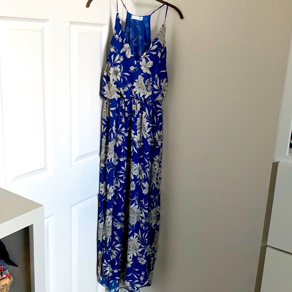 Blue and white floral beach maxi